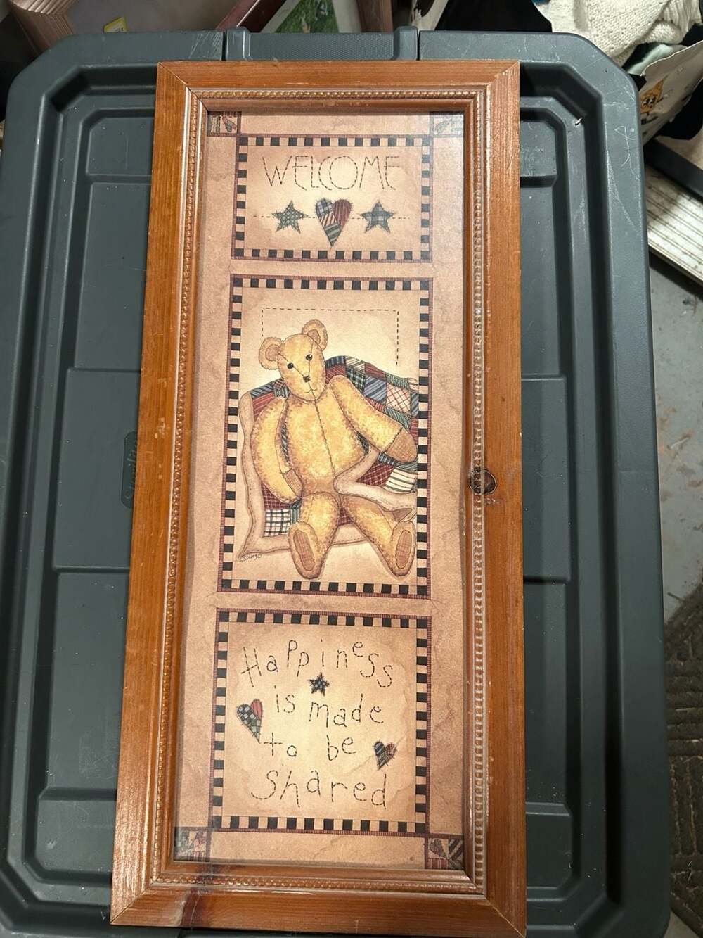 H Spivey Framed Art Print Bear Welcome Happiness Is Made To Be Shared Wood Frame